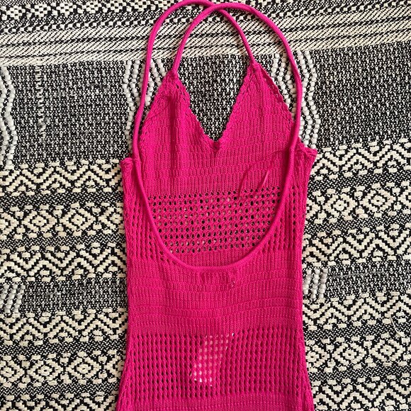 NWT L*Space Kalea Crochet Dress Maxi Cover-up Beach Hot Pink – Small - Picture 9 of 11